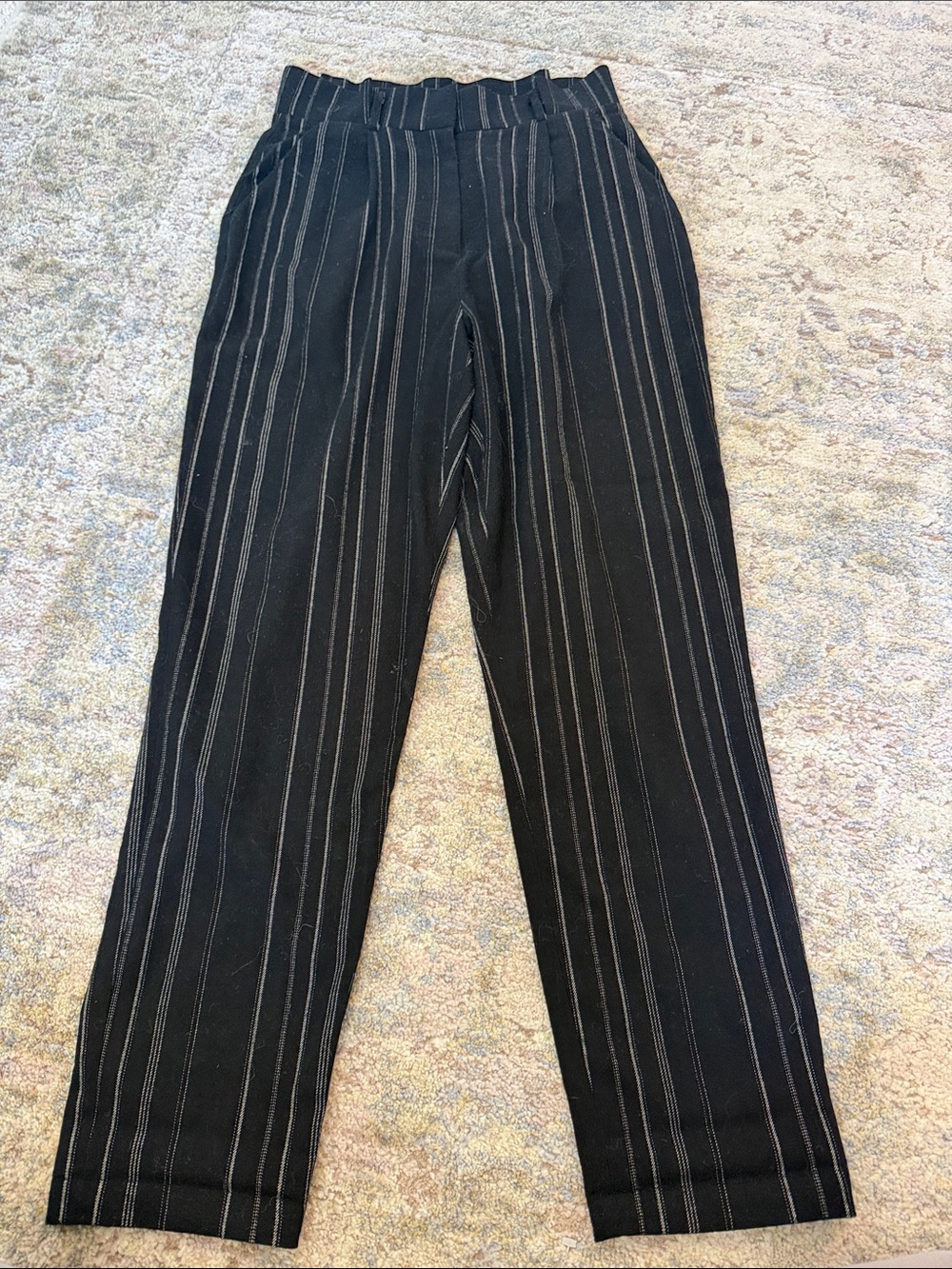 Leith Black Pinstripe High-Rise Trousers